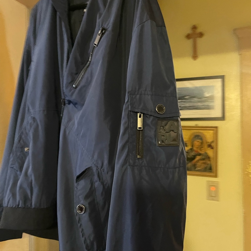 Blue and Black Windbreaker with Smooth Synthetic Fabric - Karl Lagrrfield